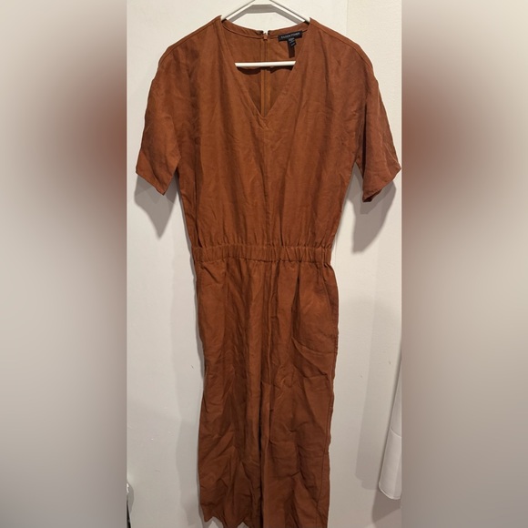 Eileen Fisher Organic Linen Tencel Slub Jumpsuit crop rust cumin pockets rare XS - Picture 2 of 7